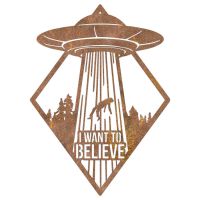 "I Want to Believe" Alien Wall Art in a Rustic Finish