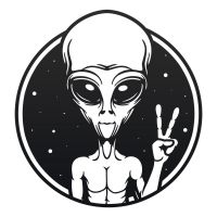 Peace Sign Alien Wall Art in a Black Finish