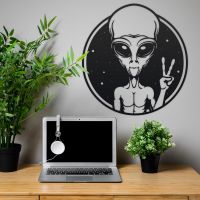 Peace Sign Alien Wall Art in Situ in the Office