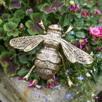 Aluminium Brushed Gold "Buzzing" Bumble Bee Sculpture in Situ