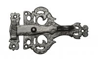Antique Black Iron Ornate Casement Fastener With Hook Keeper Plate