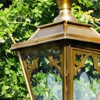 Antique Brass Gothic Lamp Post & Lantern Set 3.7m 