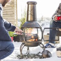Antique Bronze Finish Chimenea in Situ Outdoors