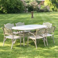 Antique Champagne "Montacute" Six Seater Garden Table & Chair Set 