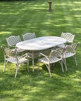 Antique Champagne "Montacute" Six Seater Garden Table & Chair Set in Situ