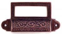 “Old Highstreet” Burnished copper hooded drawer pulls with label holder