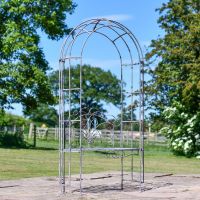 Antique Grey Arbour With Oval Seat in Situ in the Garden