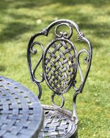 Close-Up of Backrest on Chair for Antique Silver "Valhalla" Two Seater Bistro Set