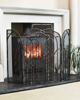 Antique Silver Arched Three Fold Fire Guard in SItu