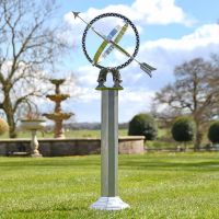 Antique Silver Armillary with Column - 105cm