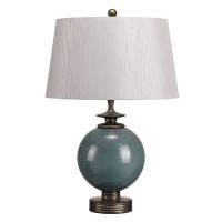 Ceramic Blue "Orb" and Antique Brass Table Lamp