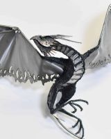 Close-Up of Artist Piece - Bespoke Recycled Metal "Askook" Dragon Wall Art - Black in Situ