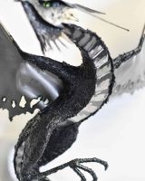 Close-Up of Detail on Artist Piece - Bespoke Recycled Metal "Askook" Dragon Wall Art - Black