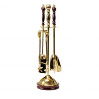 Polished Brass and wood fire tool set