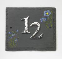 "Bachelor"s Button" Cornflower Hand Painted Slate Effect House Sign