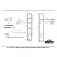 "Barbary" Slim Monkeytail Espagnolette Lock Set Dimensions