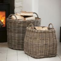Woven Rattan Tapered Log Basket in Situ