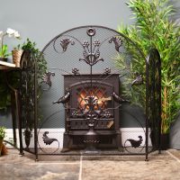Black Curved 2 fold fire screen in living room