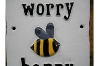 "Bee Happy" Quirky Iron Sign Close-Up