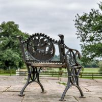 Rear view of Aged Black "Dog" Bench