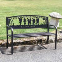 Iron & Steel Park Bench in Black with Bespoke "Lest We Forget" Soldiers Backrest