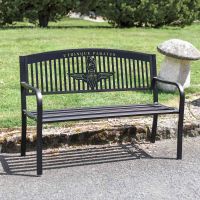 Iron & Steel Park Bench in Black with Bespoke "Utrinque Paratus" British Parachute Regiment Design in Situ