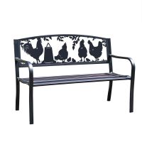Close-Up of Bespoke Chickens & Rooster Iron & Steel Park Bench in Black