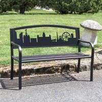 Black Bespoke Iron & Steel Park Bench with City of Liverpool Template