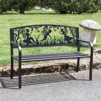Iron & Steel Park Bench in Black with Bespoke Fairy Trio Backrest