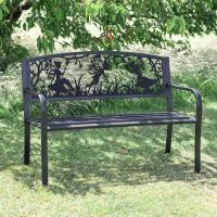 Bespoke Fairy Trio Iron & Steel Park Bench in Black in Situ