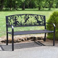 Iron & Steel Park Bench in Black with Bespoke Fairy Trio Design