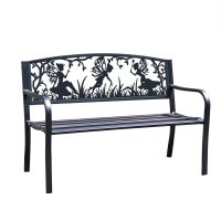 Close-Up of Bespoke Fairy Trio Iron & Steel Park Bench in Black