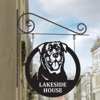Bespoke Hanging Rottweiler House Number Sign On Stone Wall