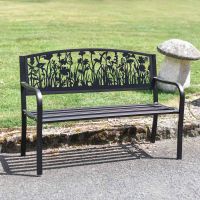 Bespoke Meadow Iron & Steel Park Bench in Black in Situ