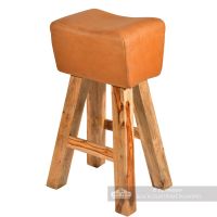 Mango Wood & Tan Goat Leather Counter Stool 