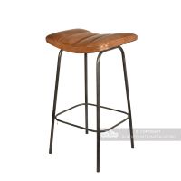 Gun Metal & Brown Buffalo Leather Stool 
