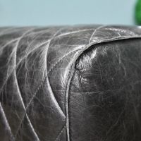 Close up of leather on "The Yale" Dark Mango Wood & Black Leather 