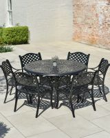 Black "Milford" Six Seater Furniture Set in Situ Outside on a Garden Patio