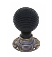Black & Antique Brass Spiral Wooden Door Knob Set