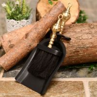 Black and Polished Brass Pan and Brush Set