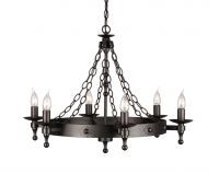 "Cawthorn Castle" Black Blacksmith Style Six Candle Light Chandelier