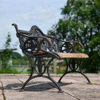 Side view of Cast Iron Bench with wooden slats