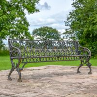 Aged Black Cast Iron Three Seater Bench