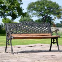 Aged Black Cast Iron "Rose Lattice" Garden Bench