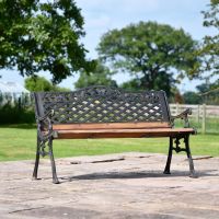 "Rose Lattice" Aged Black Cast Iron Garden Bench