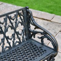 Aged Black Victorian "Quatrefoil" Three Seater Bench 