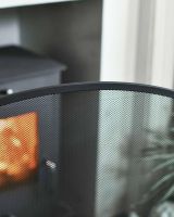 Close-Up of Black Central Arched Three Fold Fire Guard with Mesh