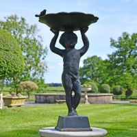 Rustic Black Cherub Bird Bath
