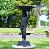 Black Cherub Bird Bath in Situ