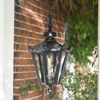 Traditional Black Chain Hanging Pendant Light in Situ in the Porch of a House